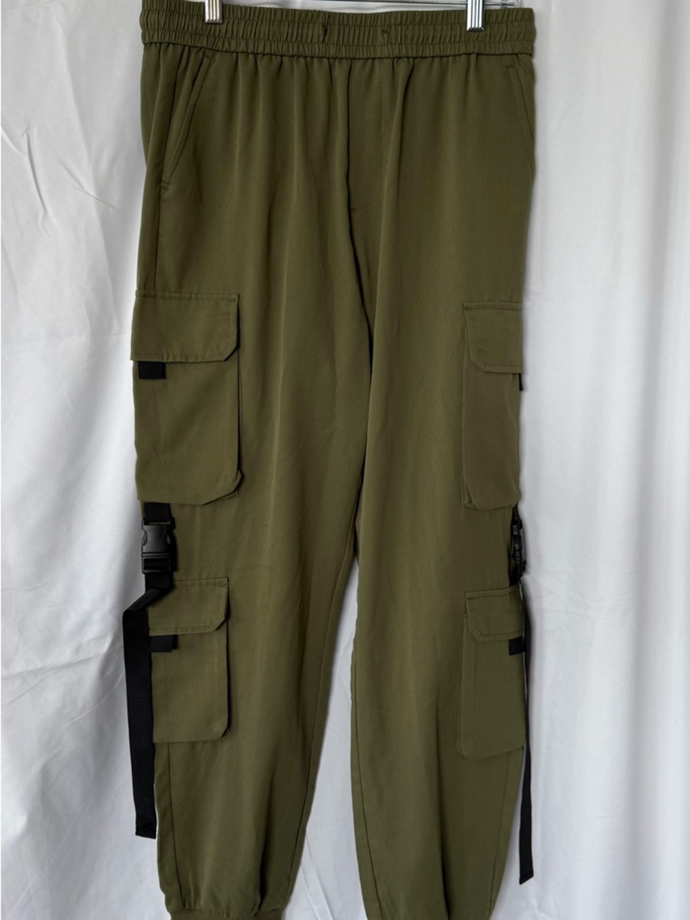 Men's Olive Green Cargo Pants - Elastic Waist Utility Style